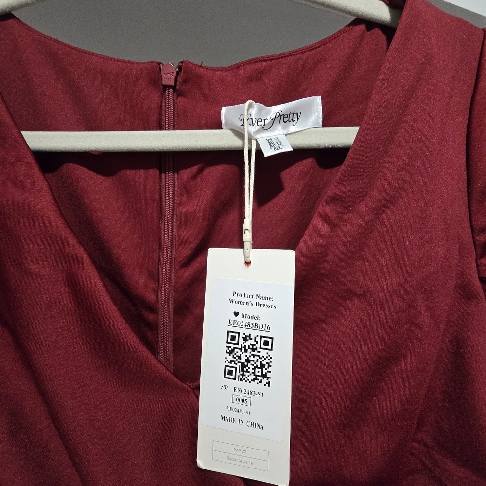 Burgundy V-Neck Maxi Dress, Tulip Sleeves, Adjustable Side Slit Sz 16 - Picture 8 of 14